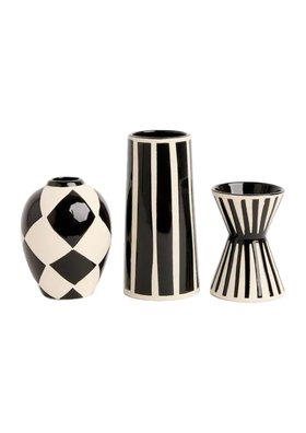 Set of 3 Black & White Stripe Vases