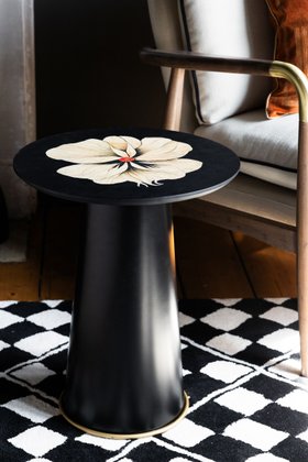 Black Floral Pattern Side Table