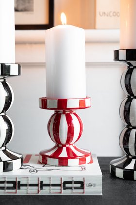 Red & White Stripe Pillar Candle Holder