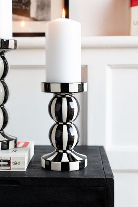 Black & White Stripe Pillar Candle Holder - Short