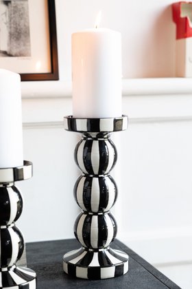 Black & White Stripe Pillar Candle Holder - Tall