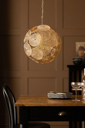Gold & Amber Ribbed Glass Disc Ceiling Light