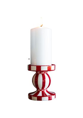 Red & White Stripe Pillar Candle Holder