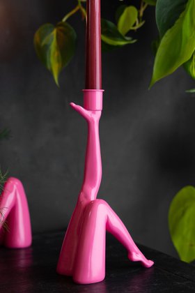 Kicking Leg Candle Holder In Hot Pink