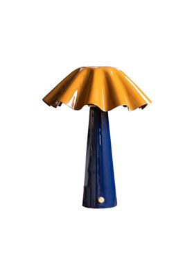 Metal Fluted Tan & Navy Rechargeable Table Lamp
