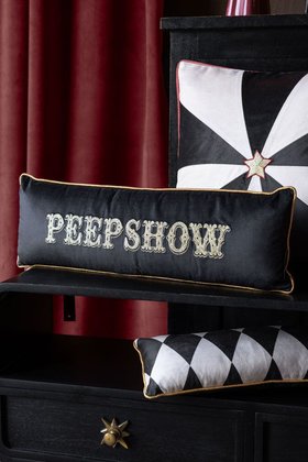 Gold Embroidered Peep Show Cushion - SAMPLE