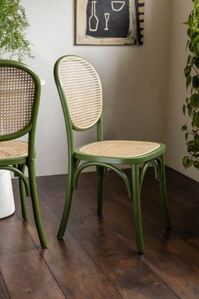 Set of 2 Chez Pitou Wood & Woven Cane Dining Chairs in Green