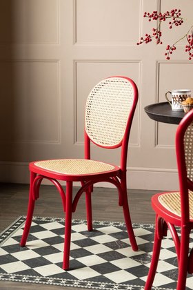 Set of 2 Chez Pitou Wood & Woven Cane Dining Chairs in Red