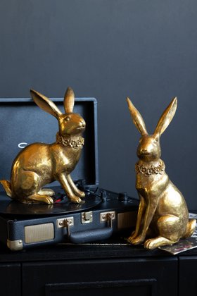 Set Of 2 Beautiful Gold Rabbit Ornaments