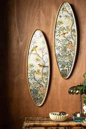 Set Of 2 Oval Chinoiserie Wall Hangings