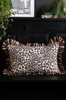 Leopard Print & Stripe Reversible Cushion