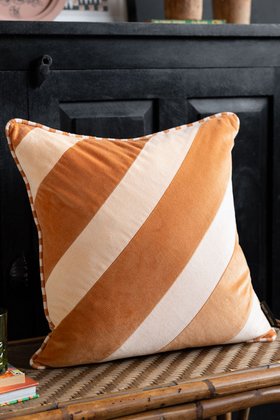Terracotta & Peach Diagonal Stripe Velvet Cushion