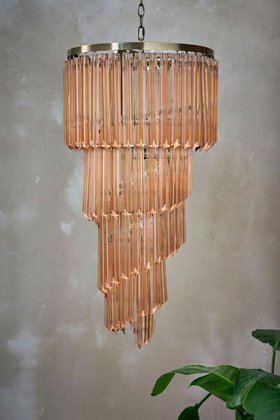 3-Tier Champagne Pink Glass Chandelier - SECONDS