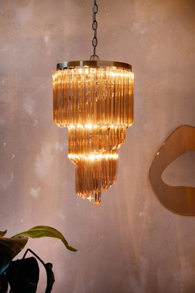 2-Tier Champagne Pink Glass Chandelier - SECONDS