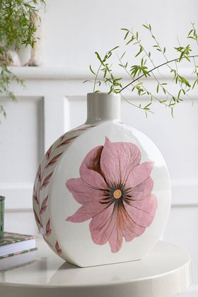 White & Pink Floral Vase - SECONDS
