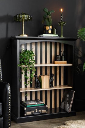 Black & Natural Wood Striped Shelving Unit