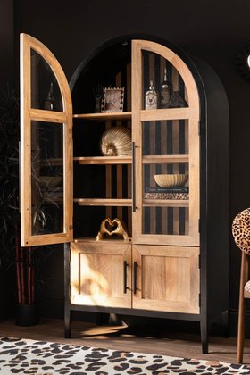 Black & Natural Wood Arched Display Cabinet
