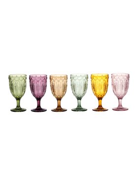 Set of 6 Colourful Vintage-Style Wine Glasses