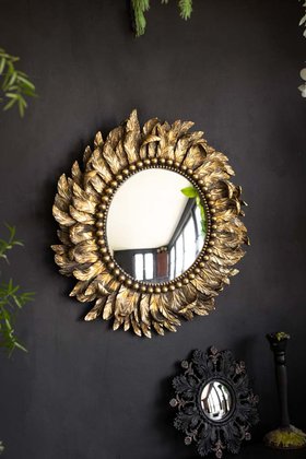 Golden Feather Round Wall Mirror - SECONDS
