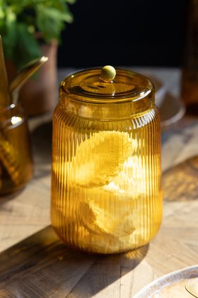 Amber Ribbed Glass Storage Jar - Tall