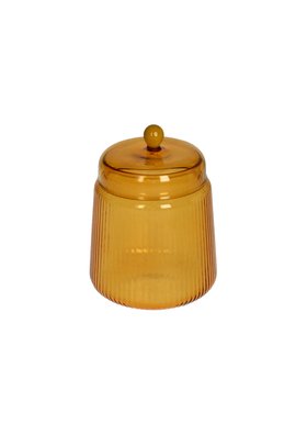 Amber Ribbed Glass Storage Jar - Short