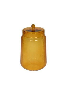 Amber Ribbed Glass Storage Jar - Tall