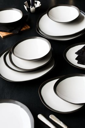 8 Piece Set of Monochrome Handmade Bowls & Plates - SAMPLE