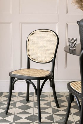 Set of 2 Chez Pitou Wood & Woven Cane Dining Chairs in Black - SECONDS