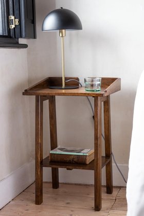Dark Mango Wood Bedside Table With Cable Gap - SECONDS