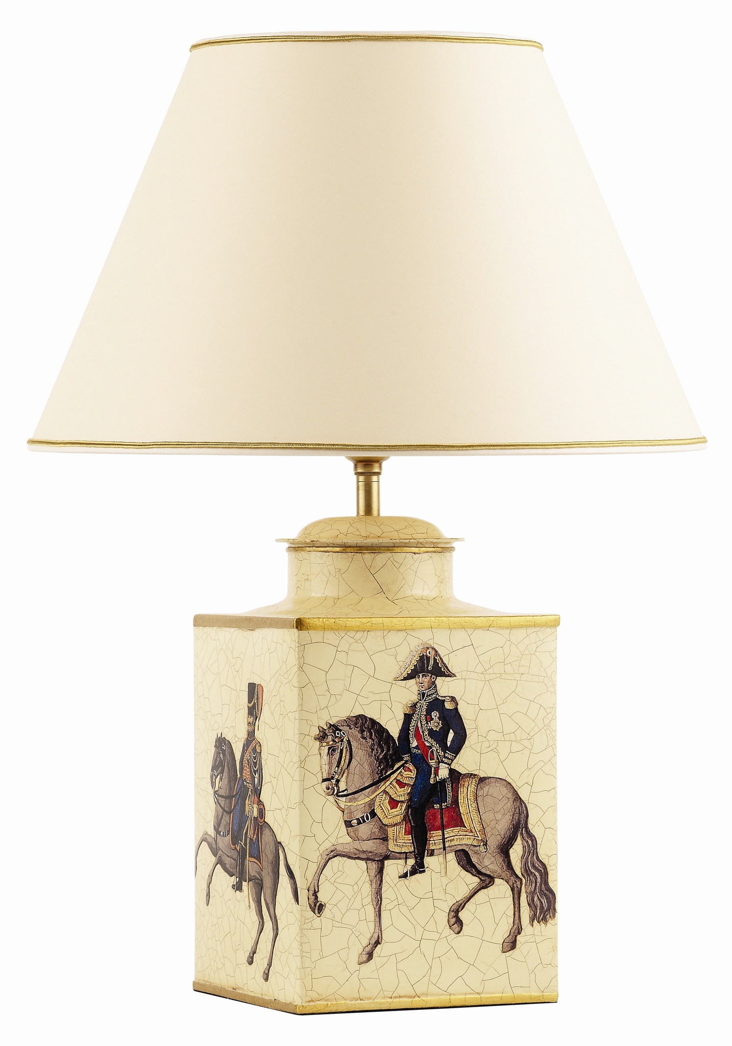 T3-033NC - Small Square Tea Caddy Table Lamp, Napoleonic Soldiers