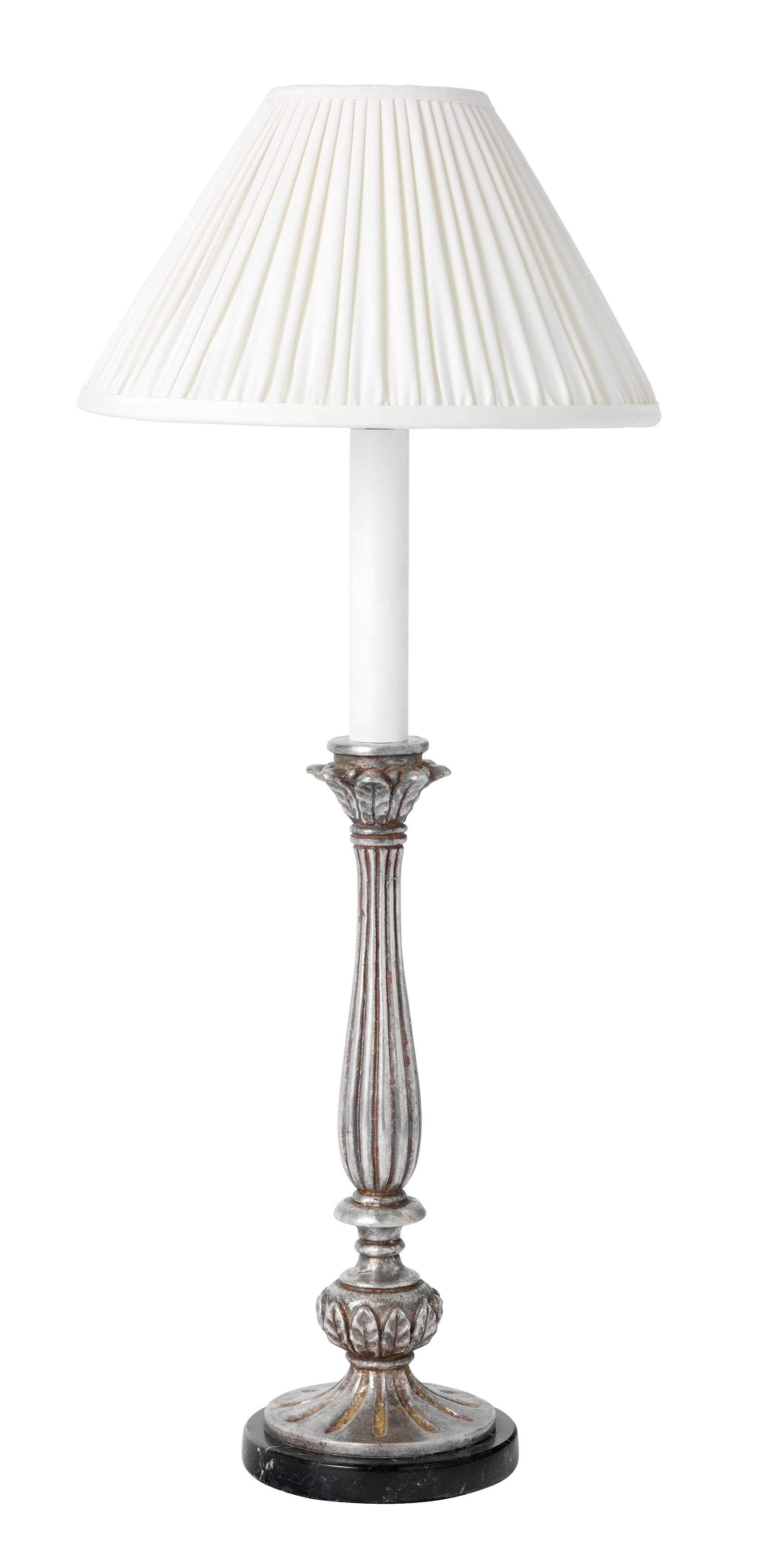 T5-001 - Carved Wooden Candlestick Lamp, Silver Leaf