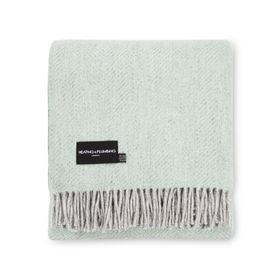 Evening Tales - Pure New Wool Blanket - Traditional Herringbone - Mint Grey