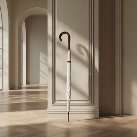 British Umbrella, Beech & Maple - Ivory/Burgundy