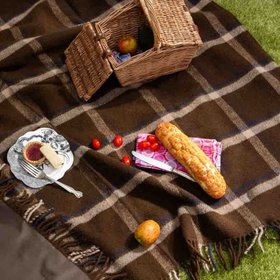 Pure New Wool Picnic Blanket - Checkmate - Mocha