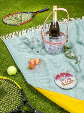 Pure new wool picnic blanket - Mint Green & Yellow