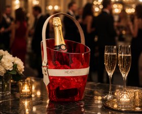 "Happy Go Sparkly" Champagne Bucket - Red & Cream