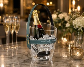 "Happy Go Sparkly" Champagne Bucket - Petrol Leather Strap
