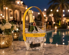 "Happy Go Sparkly" Champagne Bucket - Yellow Leather Strap