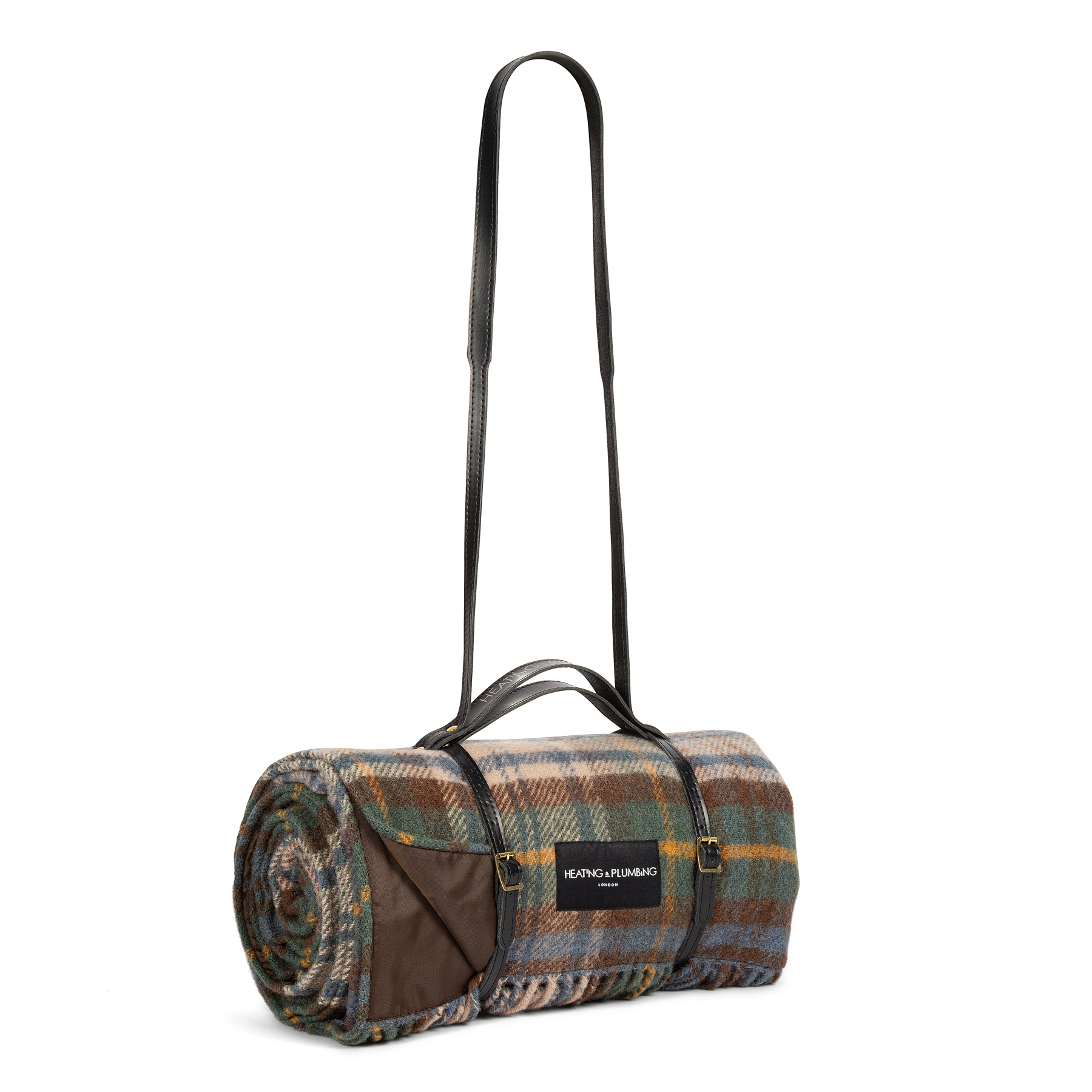 Heating & Plumbing London - Pure new wool picnic blanket - Glen Coe - Long Black Leather Strap