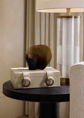 Arteriors, Facci Box, £647, Gianna Lamp, £906, Hurst End Table, £1683