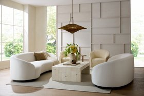 Arteriors, Madelyn Coffee Table, £6,215, Turner Sofa, £10,565 Lexa Pendant £5,719, Turner Sofa £10,738, Kellen Tray £777, Kayli Vases Set Of Two £347 Ida Sculptures Set Of Two £436