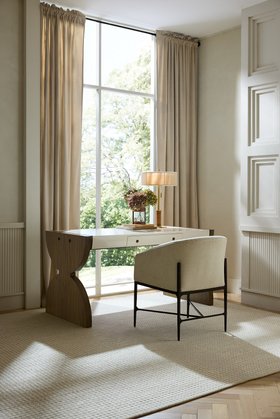 Arteriors, Myra Desk, £8,127 Osbourne Dining Chair £2,378 Middlebury Lamp, £1,554