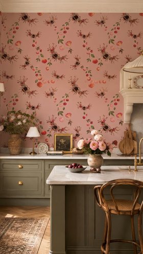 Bee Bloom Dusky Pink Wallpaper