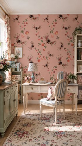 Bee Bloom Dusky Pink Wallpaper