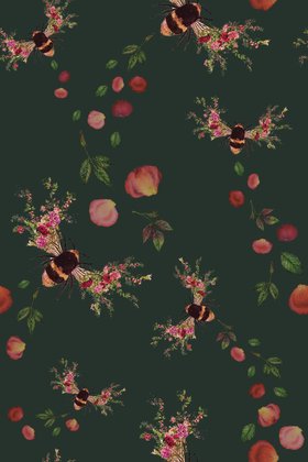 Christmas Bee Bloom Velvet Green Wallpaper