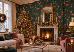 Christmas Bee Bloom Velvet Green Wallpaper