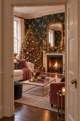 Christmas Bee Bloom Velvet Green Wallpaper