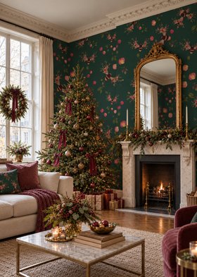 Christmas Bee Bloom Velvet Green Wallpaper by Hattie Lloyd Home