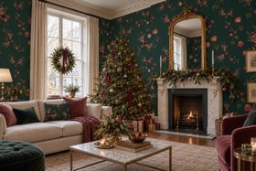Christmas Bee Bloom Velvet Green Wallpaper by Hattie Lloyd Home