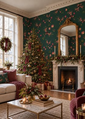 Christmas Bee Bloom Velvet Green Wallpaper by Hattie Lloyd Home